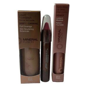 Mineral Fusion Liquid‎ Foundation Deep 1 Caramel Lip Tint Twinkle Lip Gloss Set